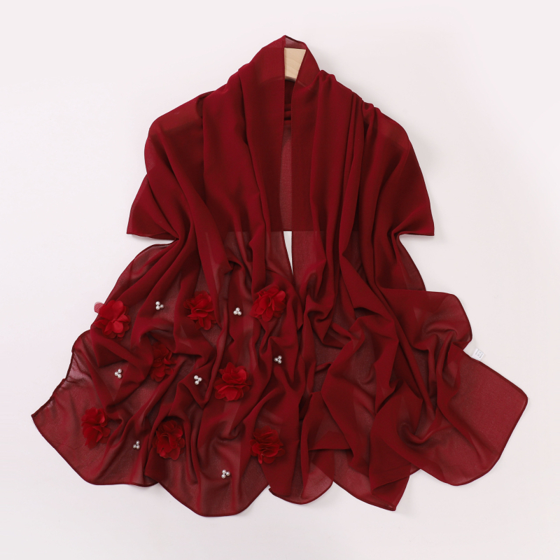 Nőknek készült gyöngyös chiffon kendő, turbán stílusú, egyszínű