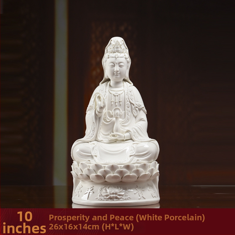 Socha Guanyin Bodhisattva, sediaca na lotose, s úsmevom, porcelánová dekorácia do domácnosti