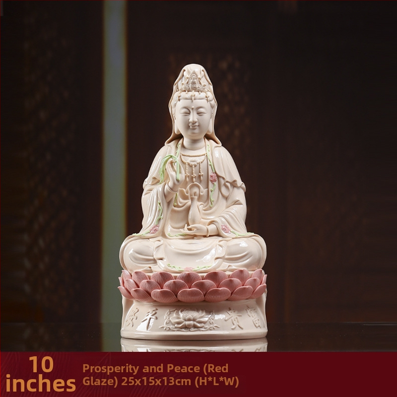 Socha Guanyin Bodhisattva, sediaca na lotose, s úsmevom, porcelánová dekorácia do domácnosti