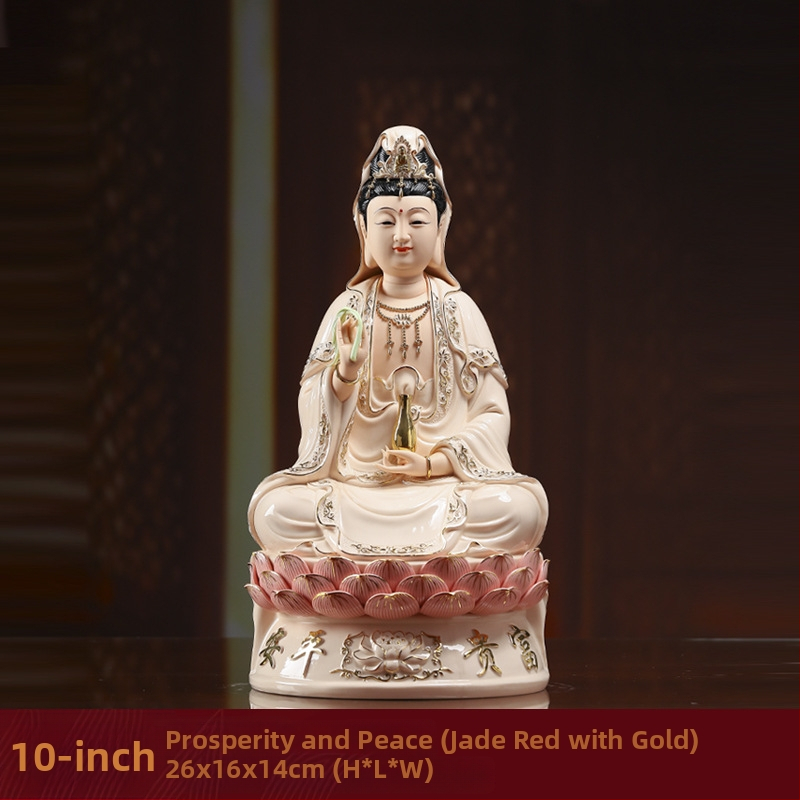 Socha Guanyin Bodhisattva, sediaca na lotose, s úsmevom, porcelánová dekorácia do domácnosti
