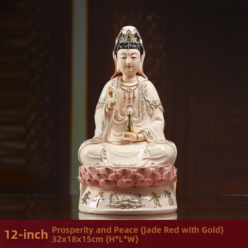 Socha Guanyin Bodhisattva, sediaca na lotose, s úsmevom, porcelánová dekorácia do domácnosti