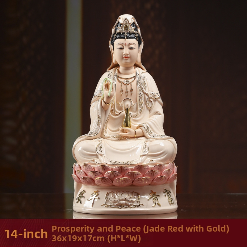 Socha Guanyin Bodhisattva, sediaca na lotose, s úsmevom, porcelánová dekorácia do domácnosti