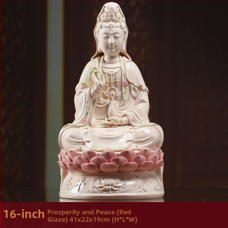 Socha Guanyin Bodhisattva, sediaca na lotose, s úsmevom, porcelánová dekorácia do domácnosti