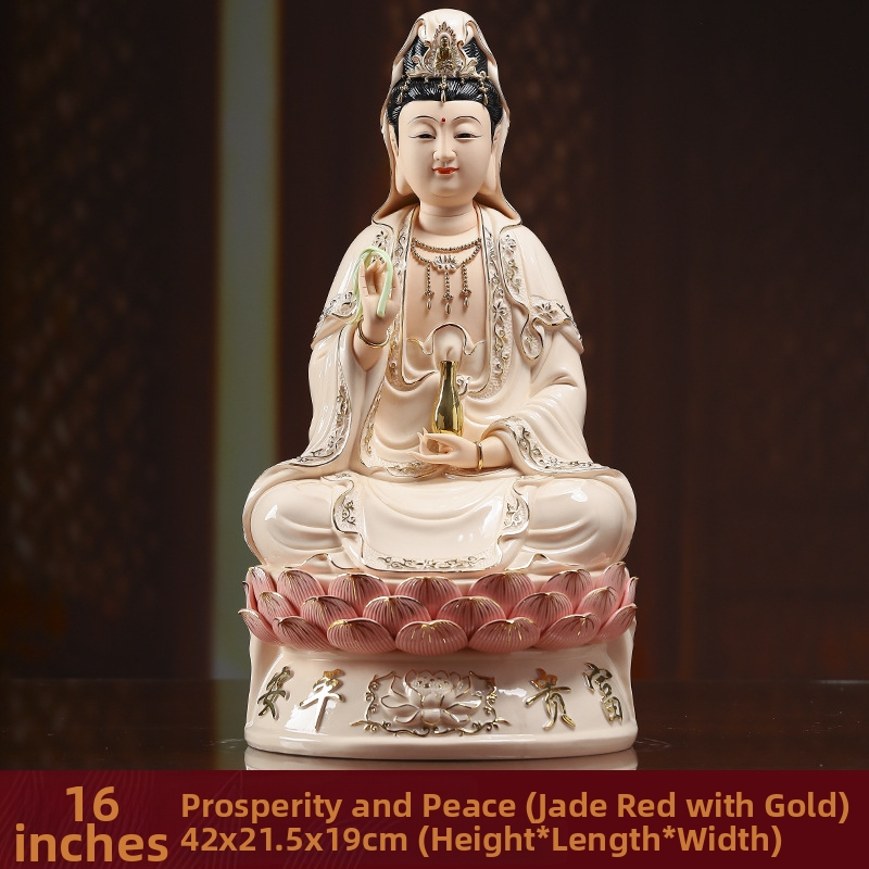 Socha Guanyin Bodhisattva, sediaca na lotose, s úsmevom, porcelánová dekorácia do domácnosti