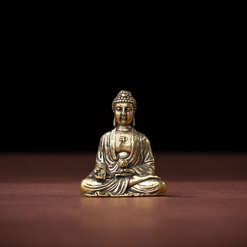 Retro mosadzové sošky Budhu: Guanyin, Šakjamuni a Ksitigarbha pre domovú dekoráciu