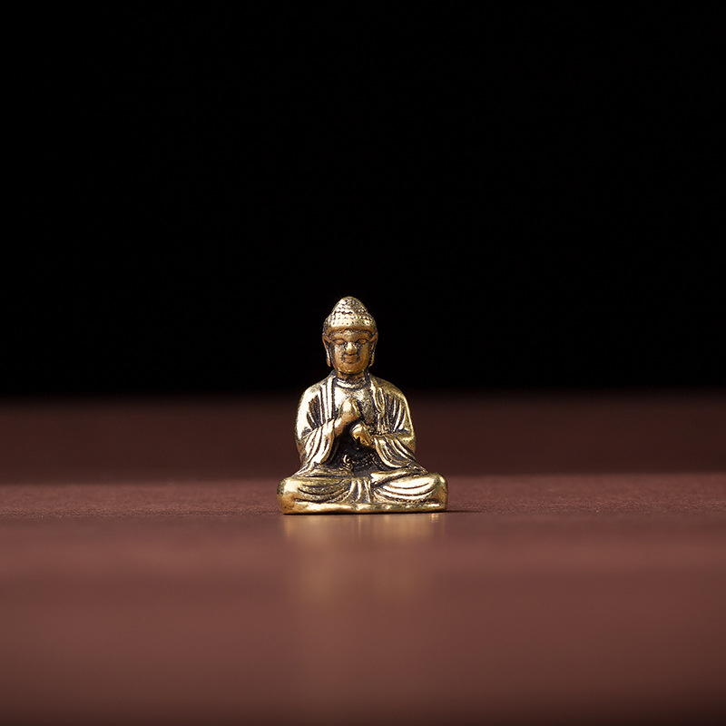 Retro mosadzové sošky Budhu: Guanyin, Šakjamuni a Ksitigarbha pre domovú dekoráciu