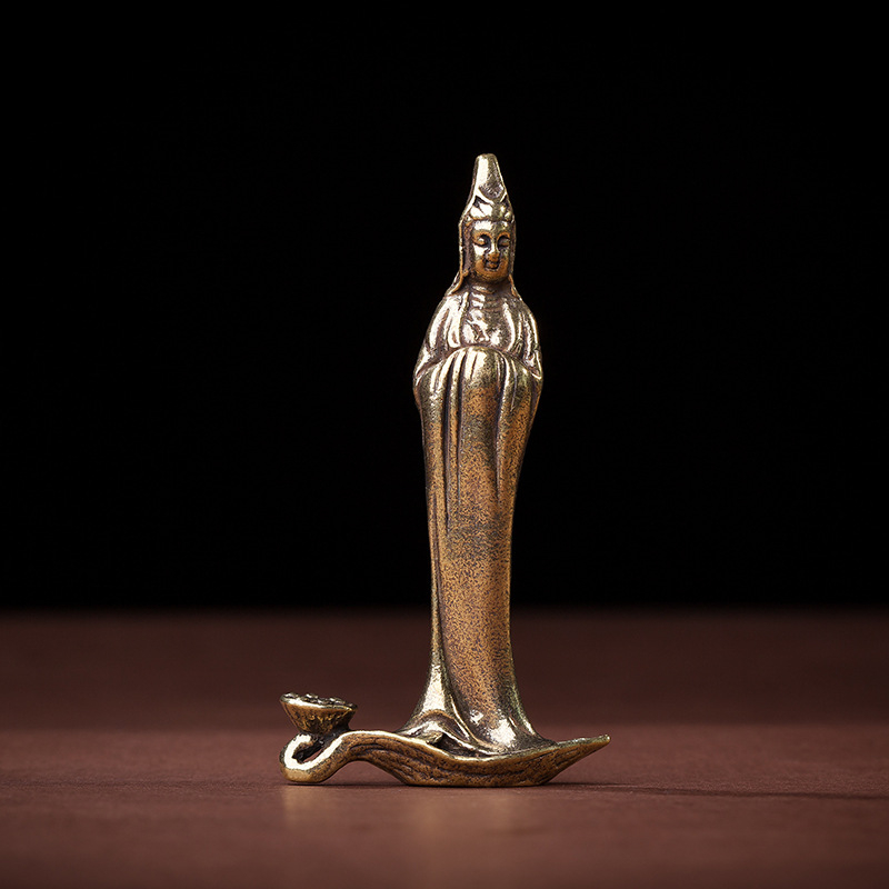 Retro mosadzové sošky Budhu: Guanyin, Šakjamuni a Ksitigarbha pre domovú dekoráciu