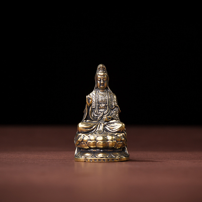Retro mosadzové sošky Budhu: Guanyin, Šakjamuni a Ksitigarbha pre domovú dekoráciu