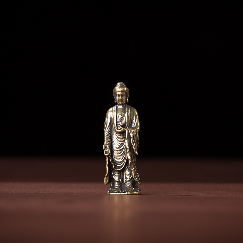 Retro mosadzové sošky Budhu: Guanyin, Šakjamuni a Ksitigarbha pre domovú dekoráciu