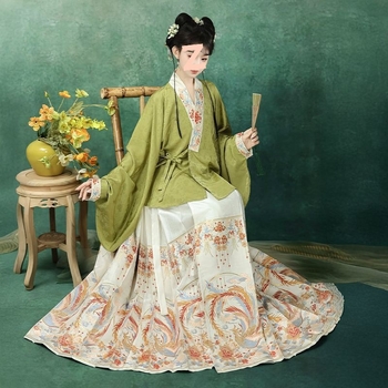 Ženski Hanfu: Ming stil, križni ovratnik, rukavi tipa pipa, brokatna suknja s motivom horse-face, proljetno-ljetni kineskog stila Hanfu