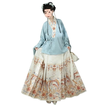 Ženski Hanfu: Ming stil, križni ovratnik, rukavi tipa pipa, brokatna suknja s motivom horse-face, proljetno-ljetni kineskog stila Hanfu