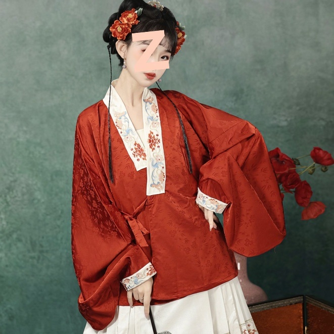 Ženski Hanfu: Ming stil, križni ovratnik, rukavi tipa pipa, brokatna suknja s motivom horse-face, proljetno-ljetni kineskog stila Hanfu