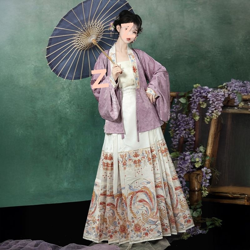 Ženski Hanfu: Ming stil, križni ovratnik, rukavi tipa pipa, brokatna suknja s motivom horse-face, proljetno-ljetni kineskog stila Hanfu