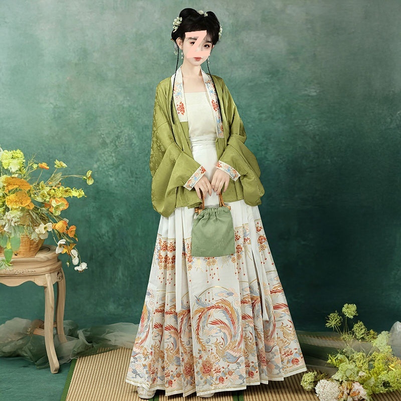 Ženski Hanfu: Ming stil, križni ovratnik, rukavi tipa pipa, brokatna suknja s motivom horse-face, proljetno-ljetni kineskog stila Hanfu