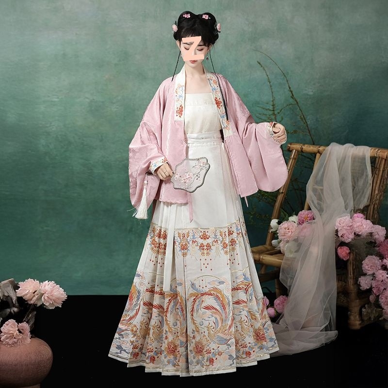 Ženski Hanfu: Ming stil, križni ovratnik, rukavi tipa pipa, brokatna suknja s motivom horse-face, proljetno-ljetni kineskog stila Hanfu
