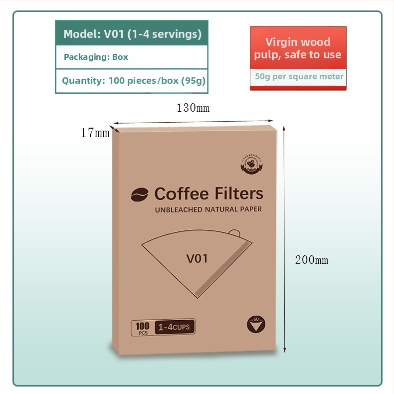 Kávový filtračný papier s tvarom fanúška pre pour-over kávu, jednorazový pre V60.