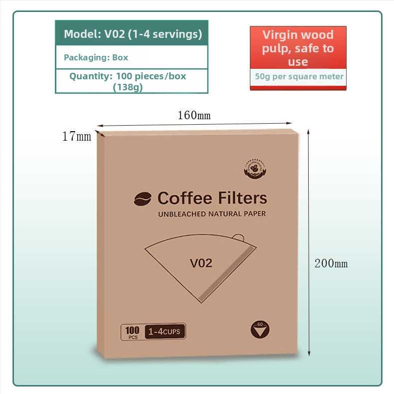 Kávový filtračný papier s tvarom fanúška pre pour-over kávu, jednorazový pre V60.