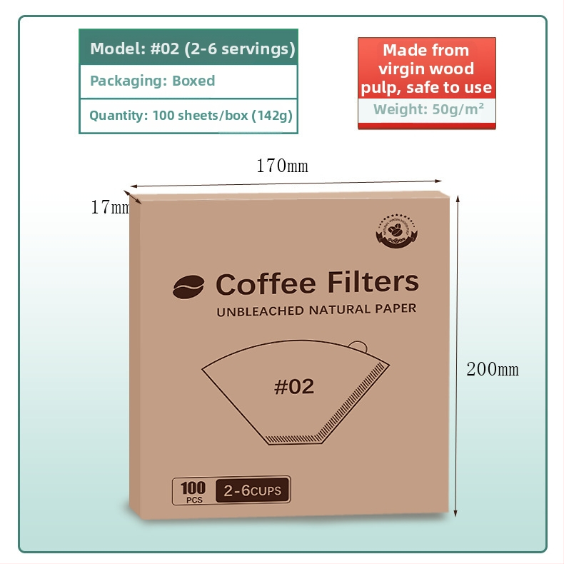 Kávový filtračný papier s tvarom fanúška pre pour-over kávu, jednorazový pre V60.