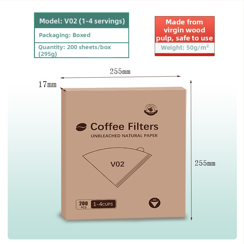 Kávový filtračný papier s tvarom fanúška pre pour-over kávu, jednorazový pre V60.