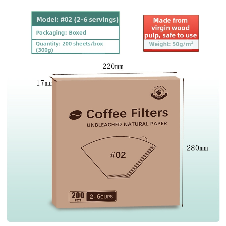 Kávový filtračný papier s tvarom fanúška pre pour-over kávu, jednorazový pre V60.