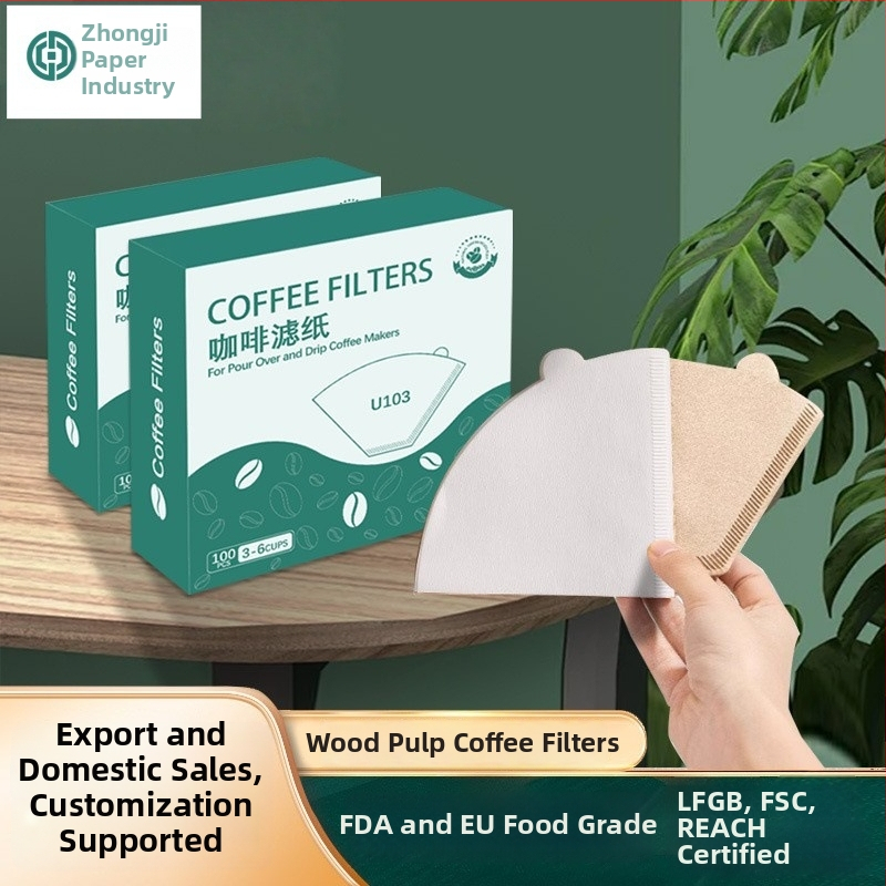 Kávový filtračný papier s tvarom fanúška pre pour-over kávu, jednorazový pre V60.