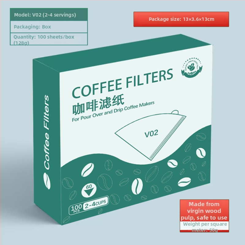 Kávový filtračný papier s tvarom fanúška pre pour-over kávu, jednorazový pre V60.