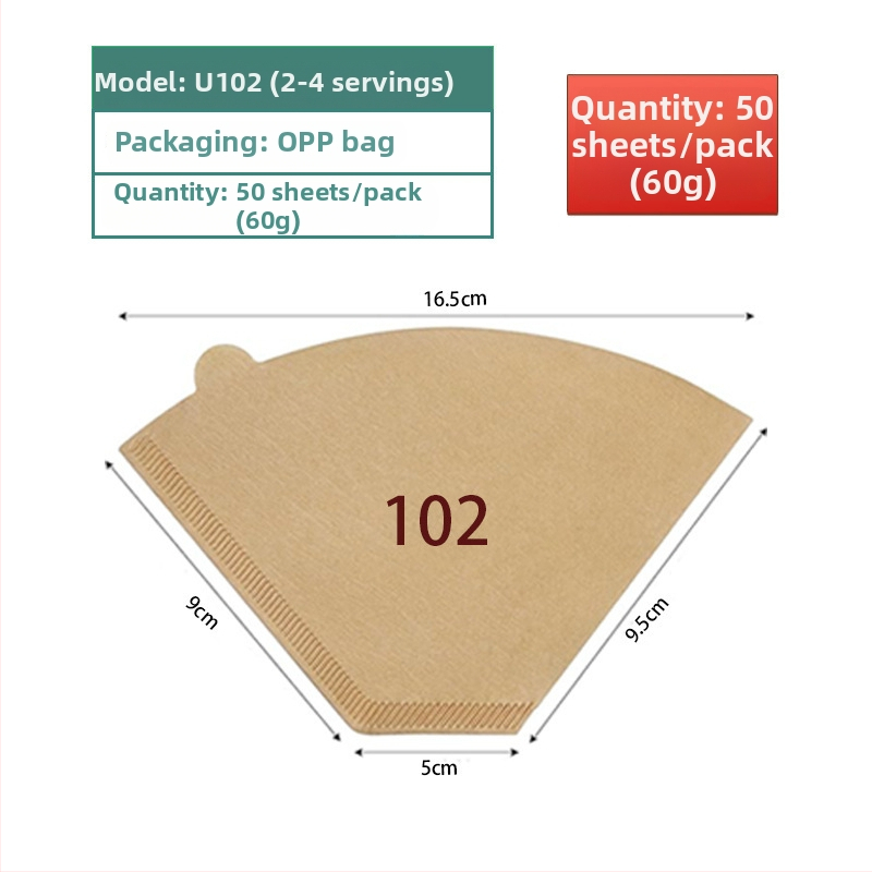 Kávový filtračný papier s tvarom fanúška pre pour-over kávu, jednorazový pre V60.