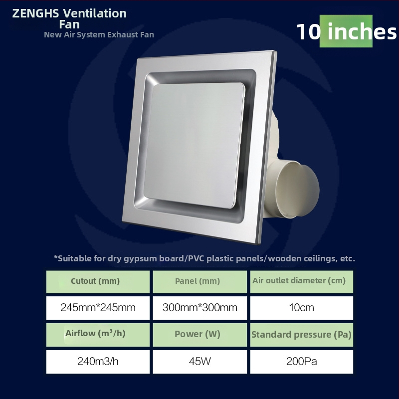 Inštalačný stropný výfukový ventilátor pre kúpeľňu a kuchyňu, PVC panel, tichý chod