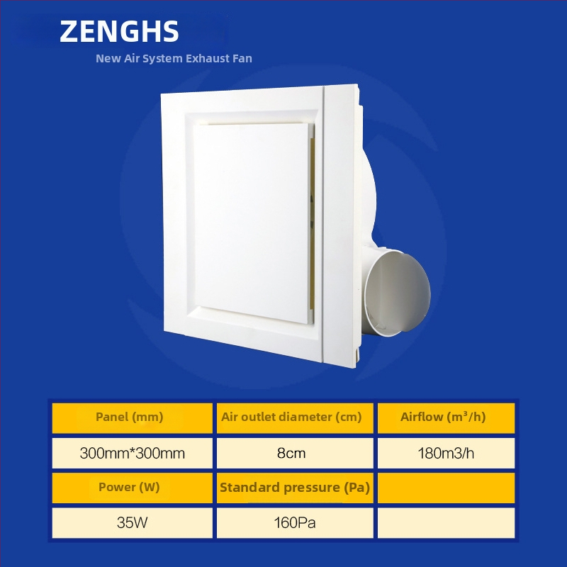 Inštalačný stropný výfukový ventilátor pre kúpeľňu a kuchyňu, PVC panel, tichý chod