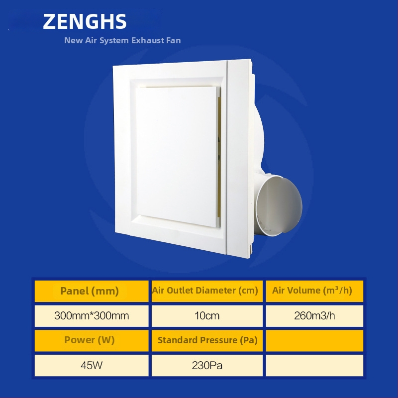 Inštalačný stropný výfukový ventilátor pre kúpeľňu a kuchyňu, PVC panel, tichý chod