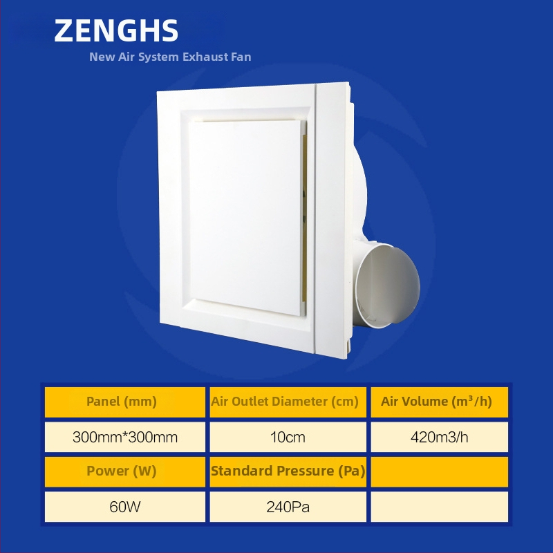 Inštalačný stropný výfukový ventilátor pre kúpeľňu a kuchyňu, PVC panel, tichý chod