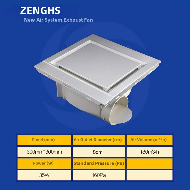 Inštalačný stropný výfukový ventilátor pre kúpeľňu a kuchyňu, PVC panel, tichý chod