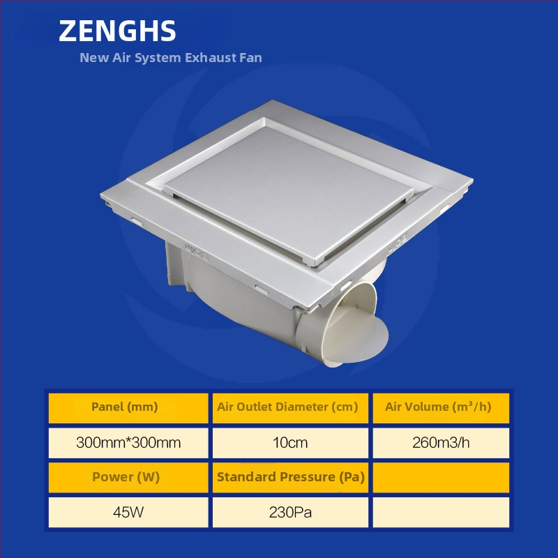 Inštalačný stropný výfukový ventilátor pre kúpeľňu a kuchyňu, PVC panel, tichý chod