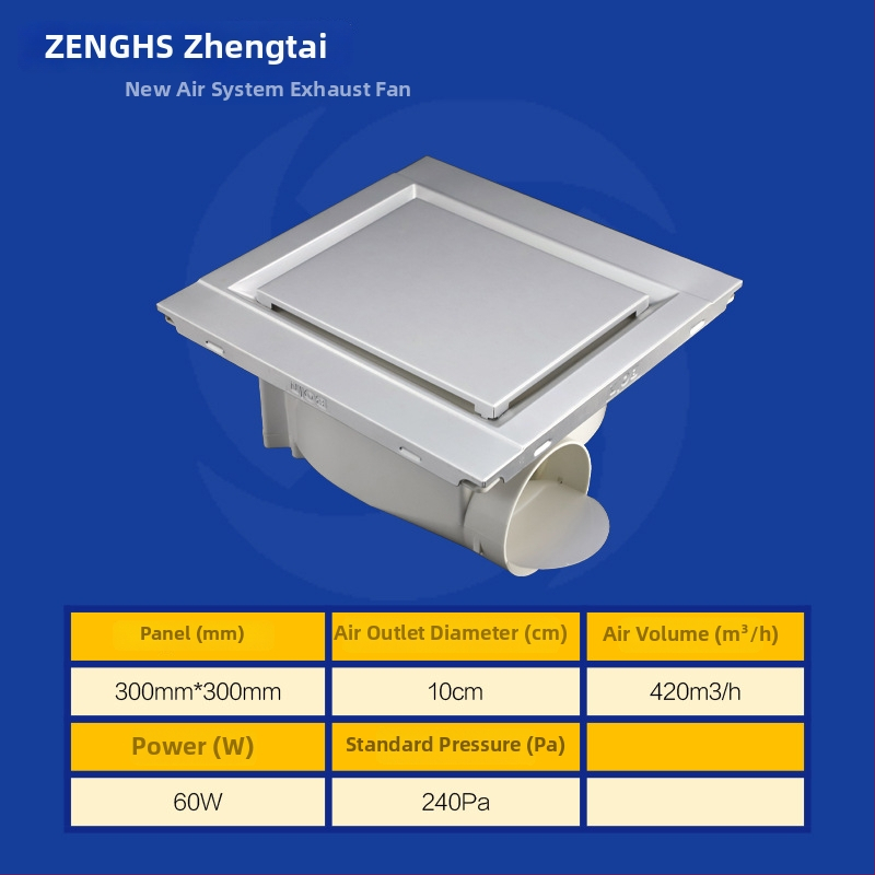 Inštalačný stropný výfukový ventilátor pre kúpeľňu a kuchyňu, PVC panel, tichý chod