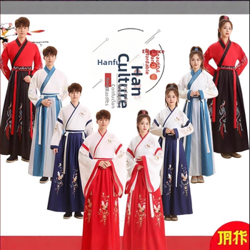 Hanfu-inšpirovaný kostým k ceremónii dospelosti pre deti, čínske tradičné oblečenie na recitáciu Three-Character Classic a školské predstavenia