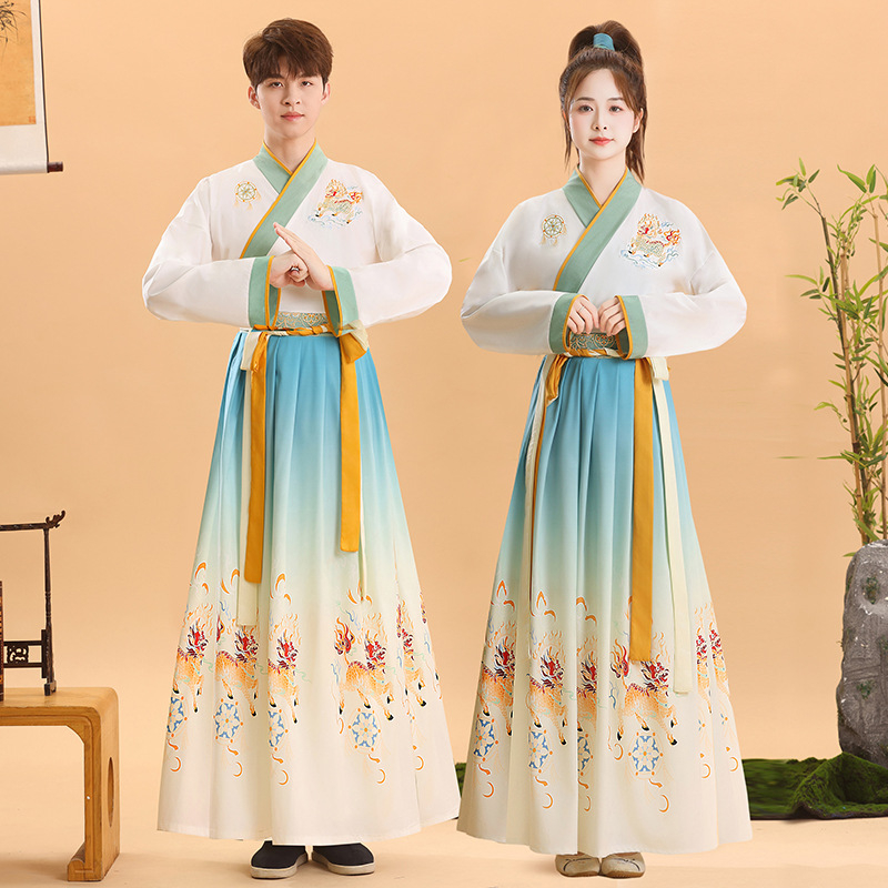 Hanfu stil kostim za ceremoniju odrastanja djece, kineski tradicionalni odjevni predmet za recitiranje Three-Character Classic i školske nastupe