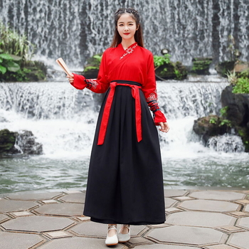 Ενήλικη Hanfu με κέντημα και σταυρωτό γιακά, κινέζικου στυλ αρχαϊκό κοστούμι με επιρροή πολεμικών τεχνών