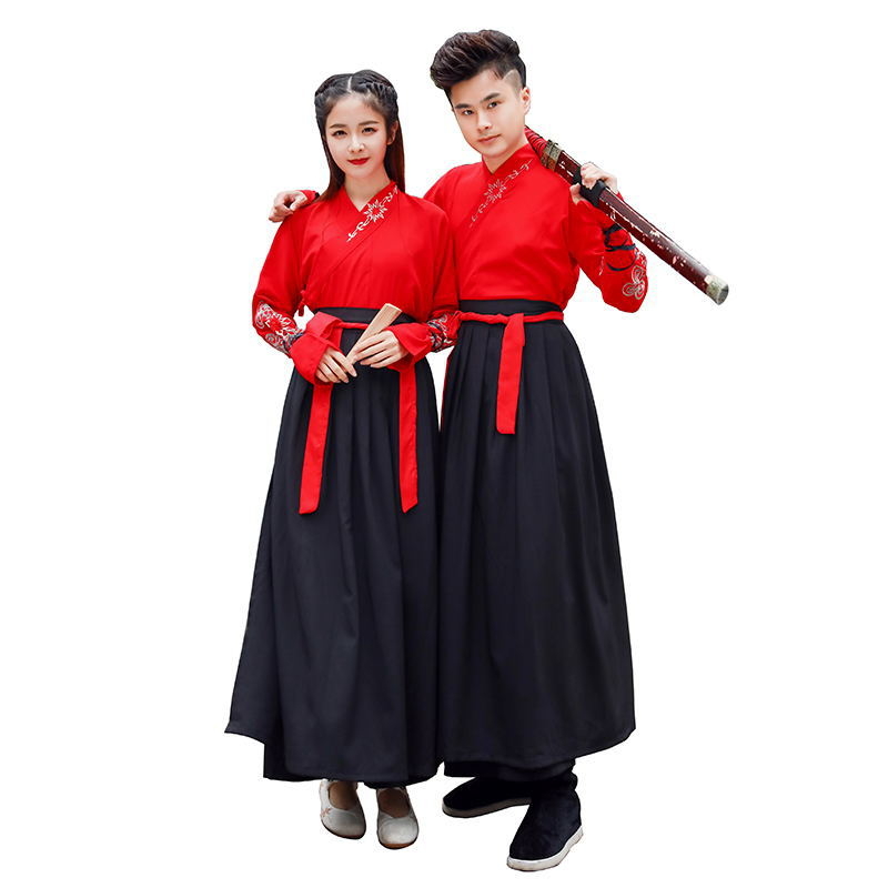 Ενήλικη Hanfu με κέντημα και σταυρωτό γιακά, κινέζικου στυλ αρχαϊκό κοστούμι με επιρροή πολεμικών τεχνών