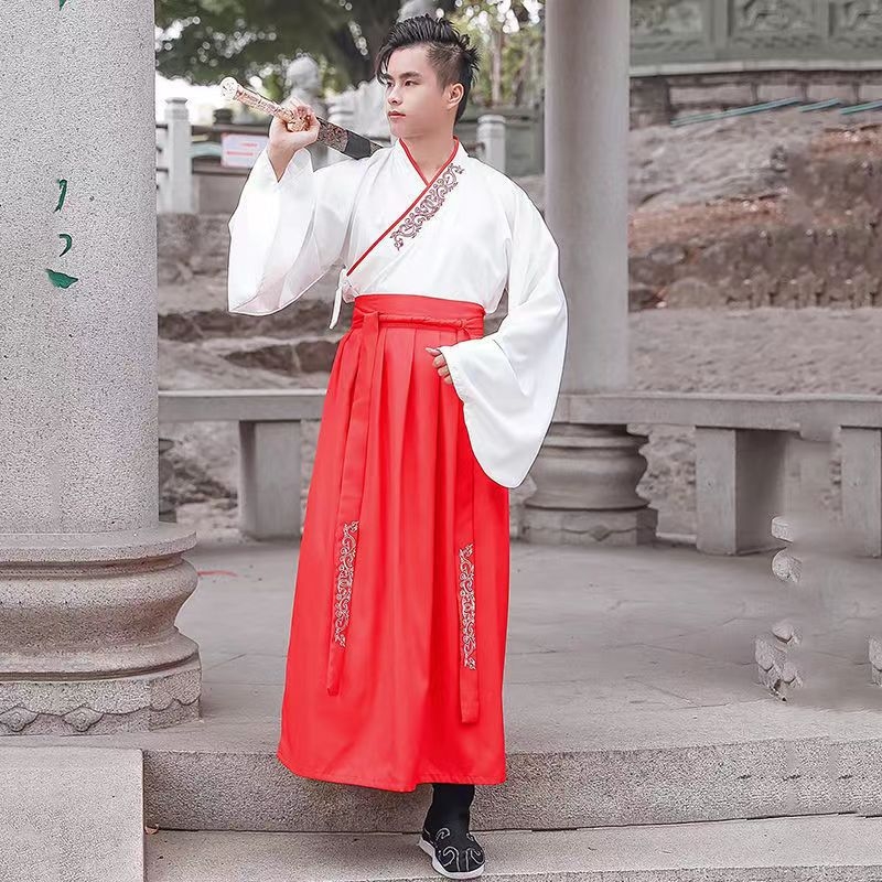 Ενήλικη Hanfu με κέντημα και σταυρωτό γιακά, κινέζικου στυλ αρχαϊκό κοστούμι με επιρροή πολεμικών τεχνών