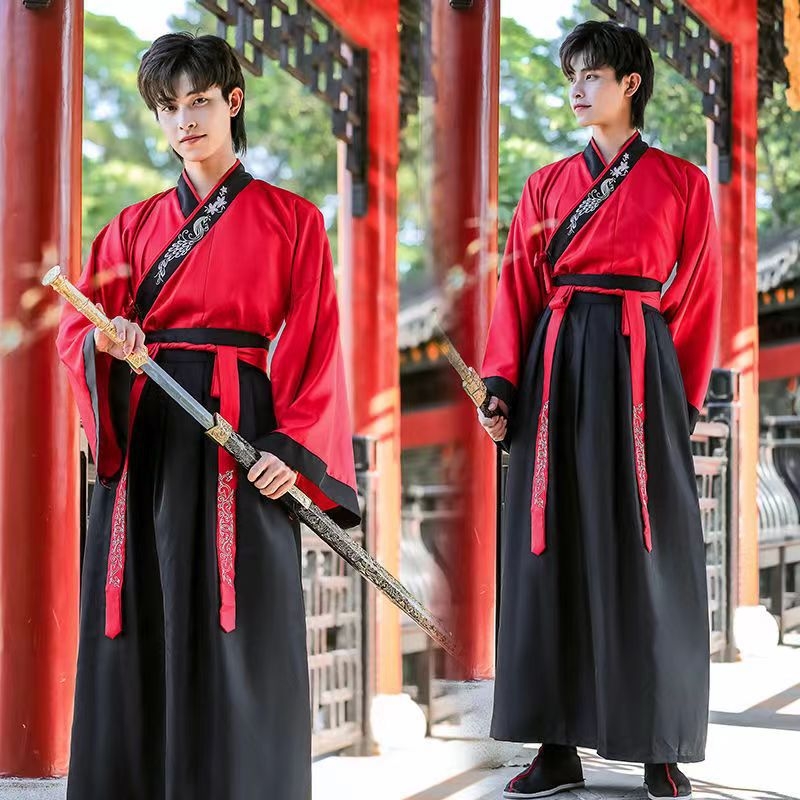 Ενήλικη Hanfu με κέντημα και σταυρωτό γιακά, κινέζικου στυλ αρχαϊκό κοστούμι με επιρροή πολεμικών τεχνών