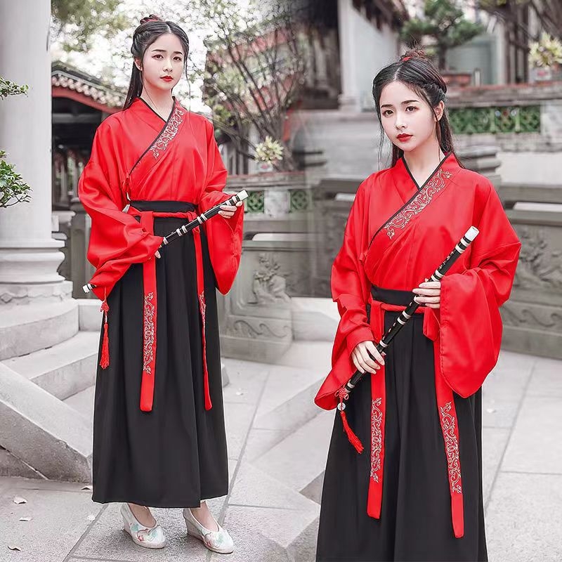 Ενήλικη Hanfu με κέντημα και σταυρωτό γιακά, κινέζικου στυλ αρχαϊκό κοστούμι με επιρροή πολεμικών τεχνών