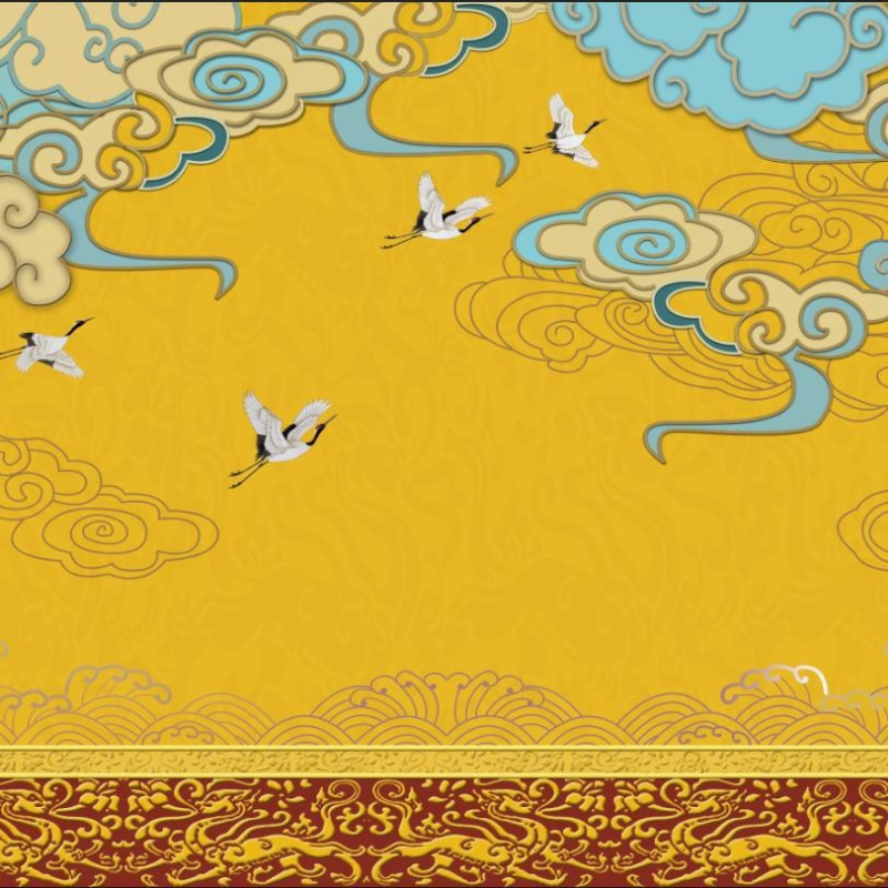 Tapeta so zlatým motívom oblakov pre buddhistické chrámy a taoistické svätyne, dekor chrámu v štýle Ming-Qing