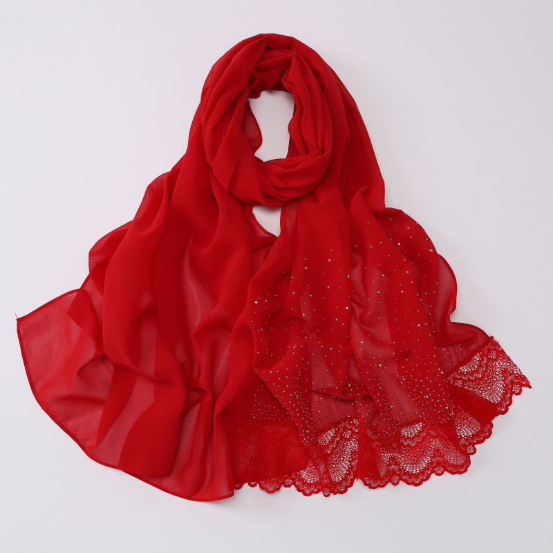 Chiffon sál csipkeszegéllyel és strasszkövekkel, etnikus stílus