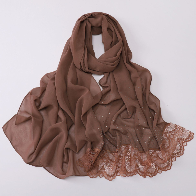Chiffon sál csipkeszegéllyel és strasszkövekkel, etnikus stílus