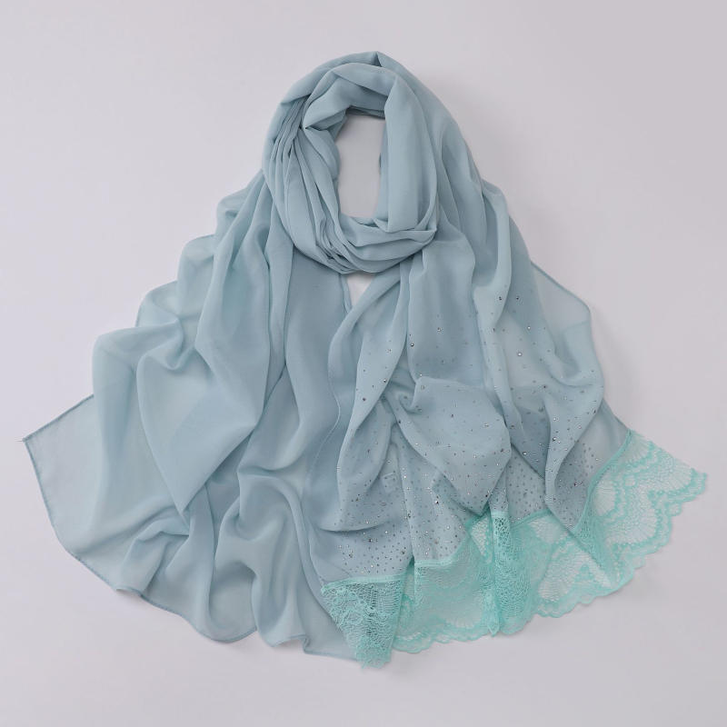 Chiffon sál csipkeszegéllyel és strasszkövekkel, etnikus stílus