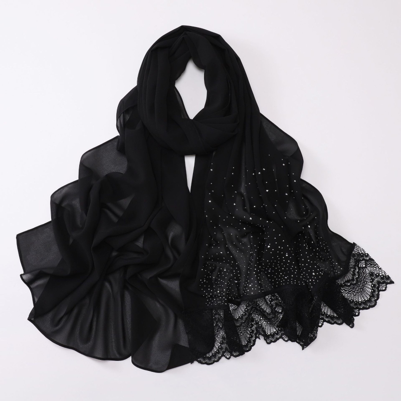 Chiffon sál csipkeszegéllyel és strasszkövekkel, etnikus stílus