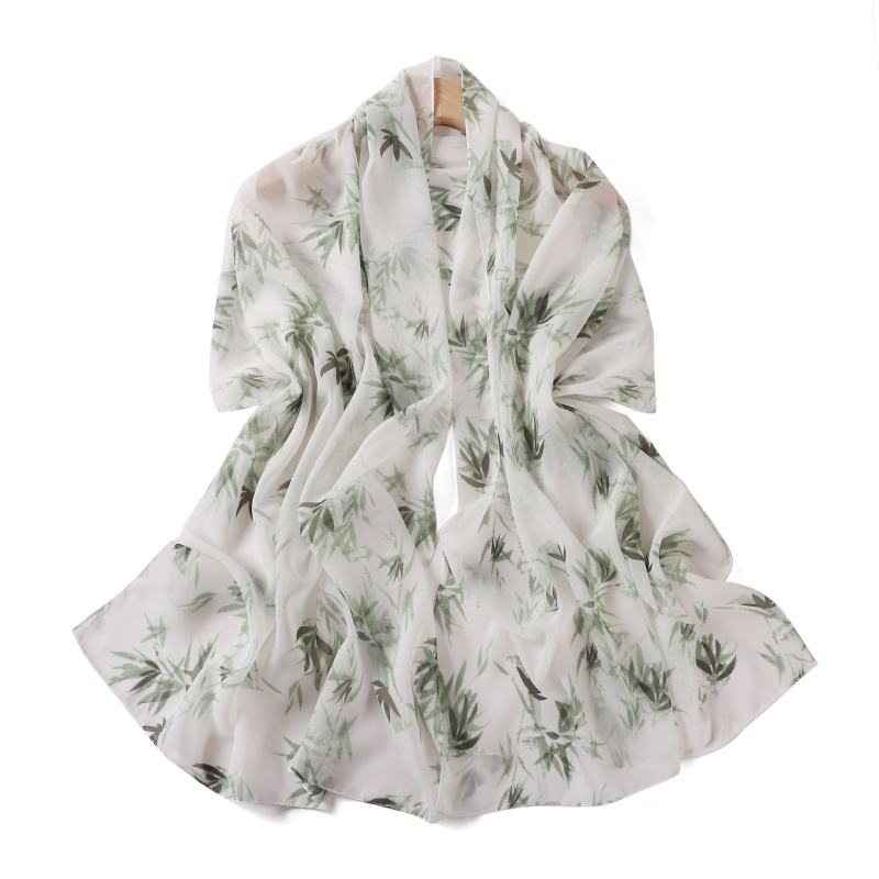 Chiffon hosszú sál virágos mintával és bambusz-kockás mintával, női kendő