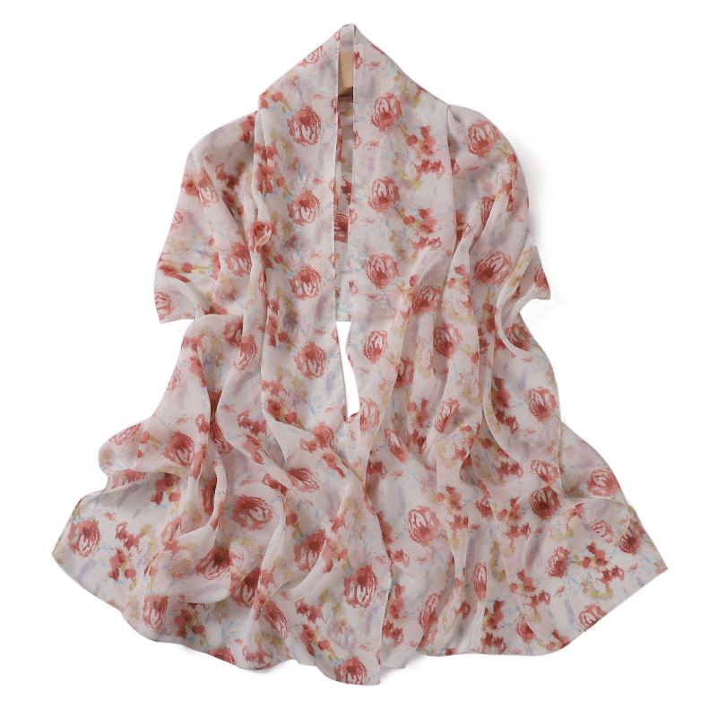 Chiffon hosszú sál virágos mintával és bambusz-kockás mintával, női kendő