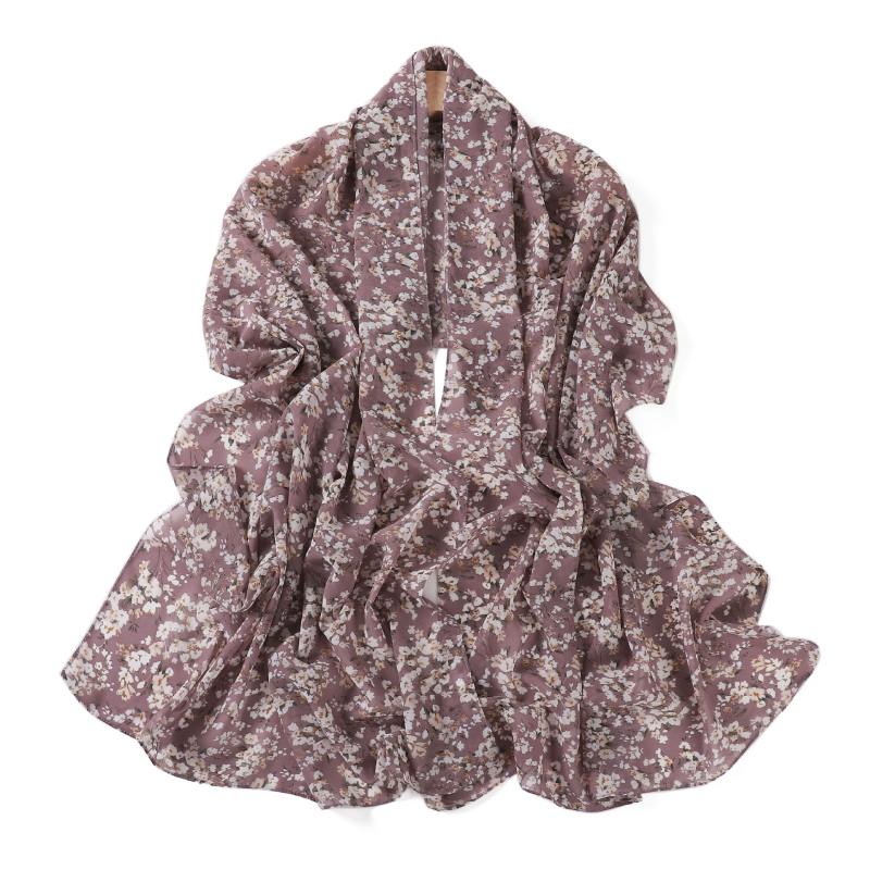 Chiffon hosszú sál virágos mintával és bambusz-kockás mintával, női kendő