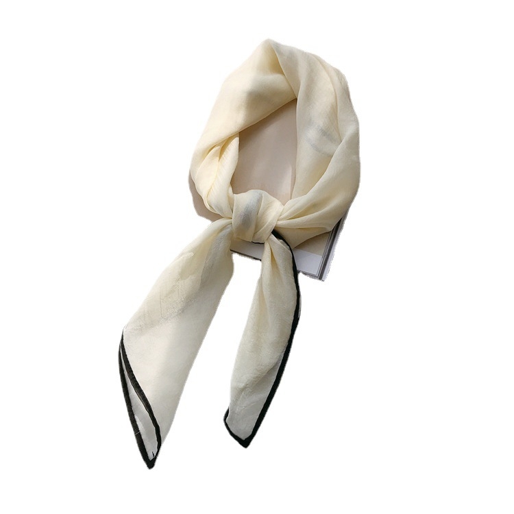 Női chiffon sál kontrasztos szegéllyel, négyszögletes, fekete, 70x70 cm